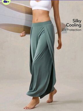 Green Wide Leg Lounge Pants | High Waisted Flowy Yoga Beach Cover Up
